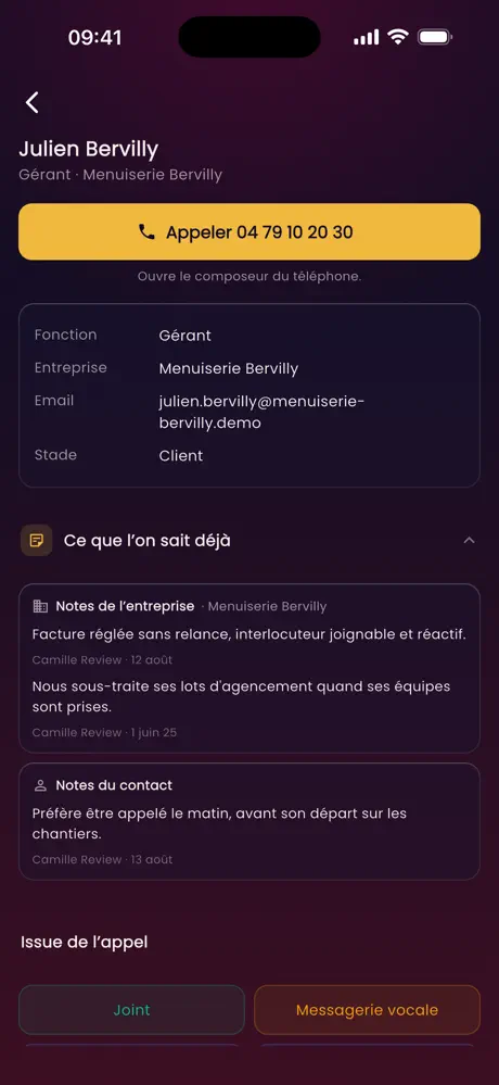 Fiche d’appel