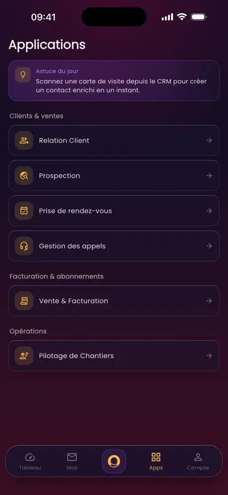 Les modules activés dans l’application