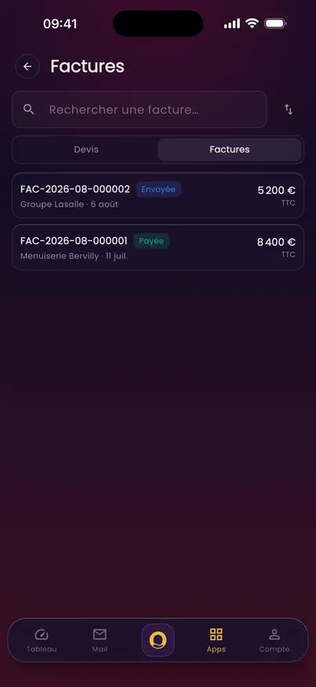 Les factures dans l’application mobile Orizen